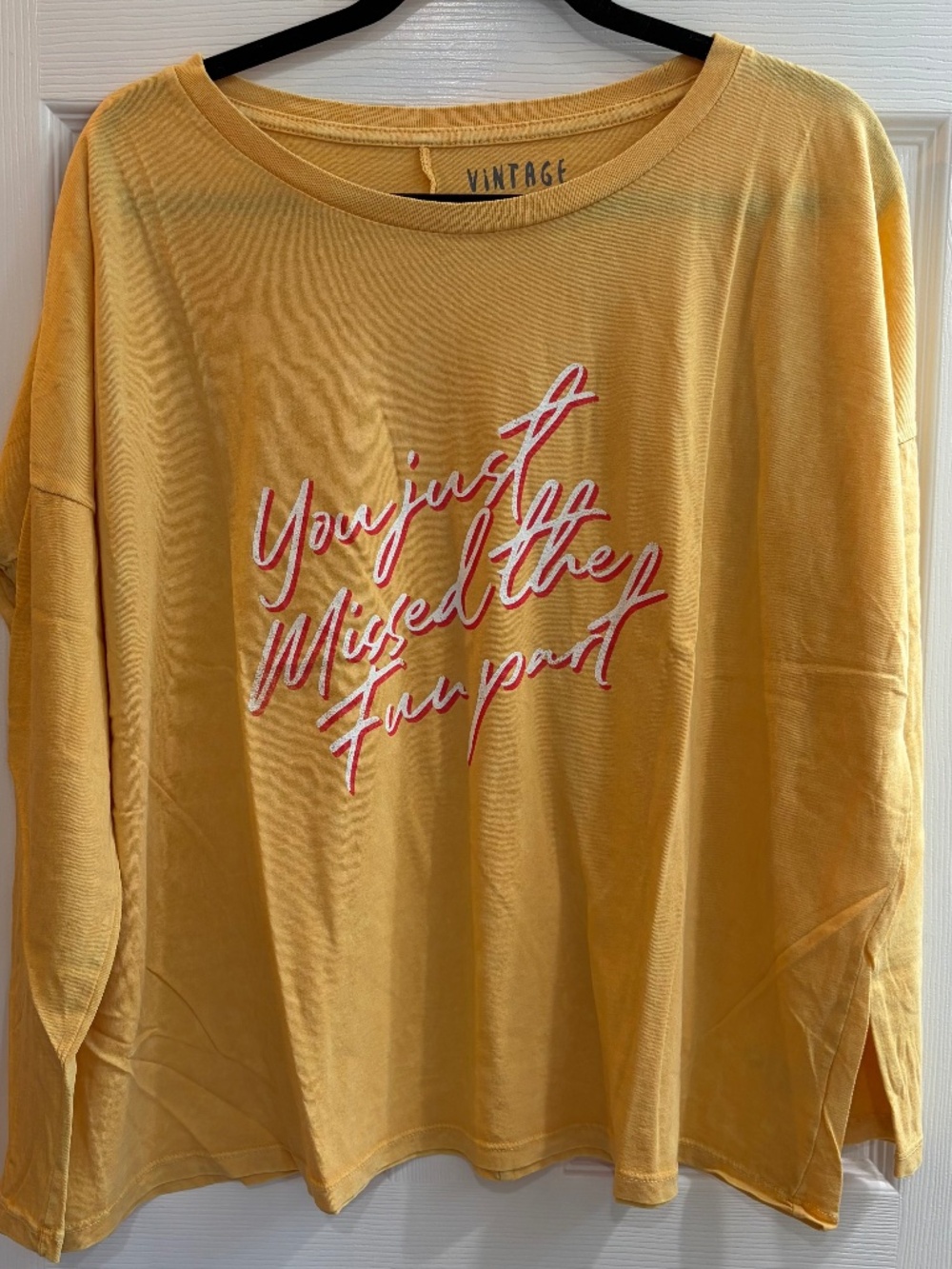 New Vintage Canvas Long Sleeve Graphic Tee T Shirt Yellow Oversized Small Boho